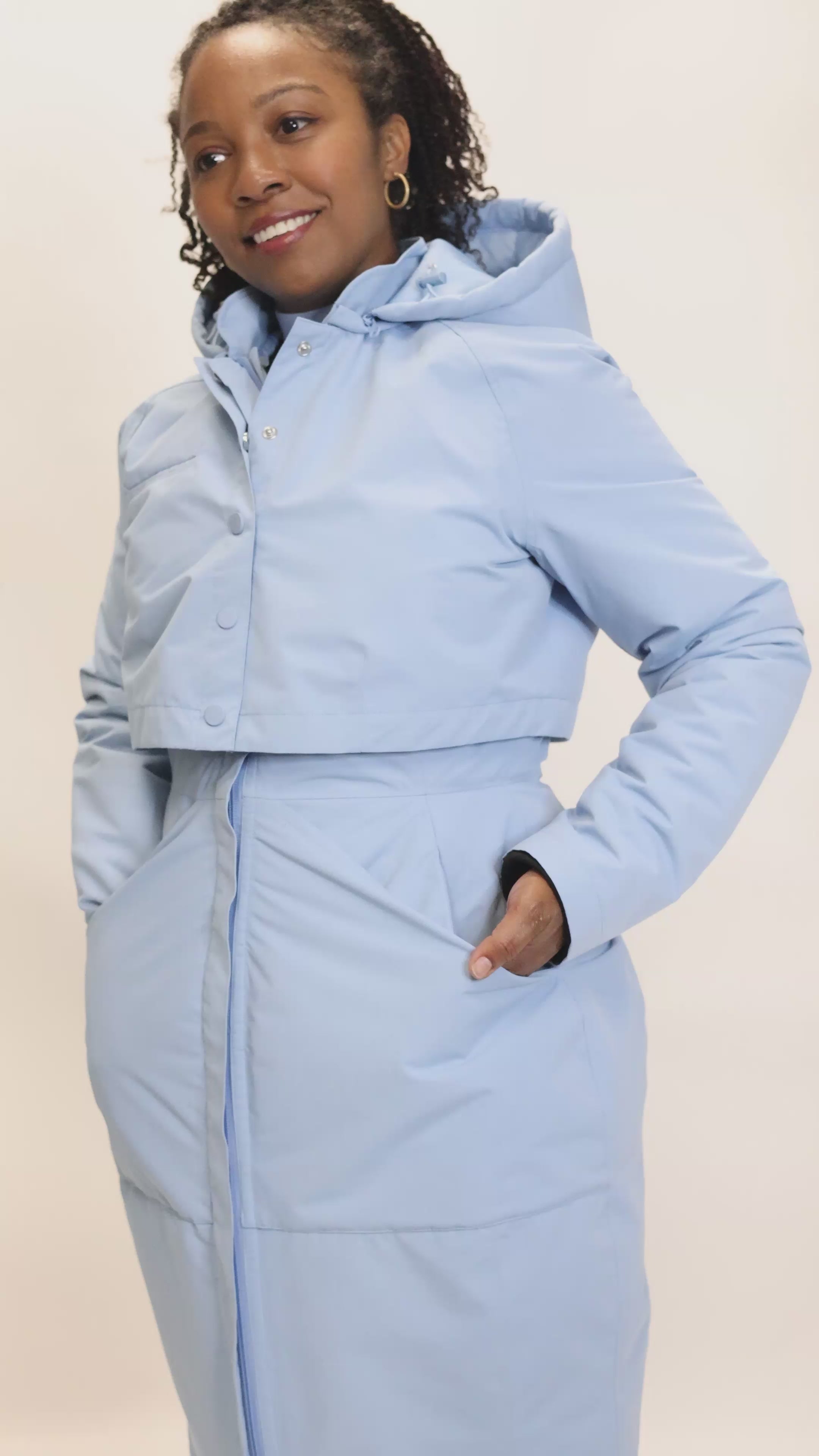 Women's blue parka with best sale fur hood